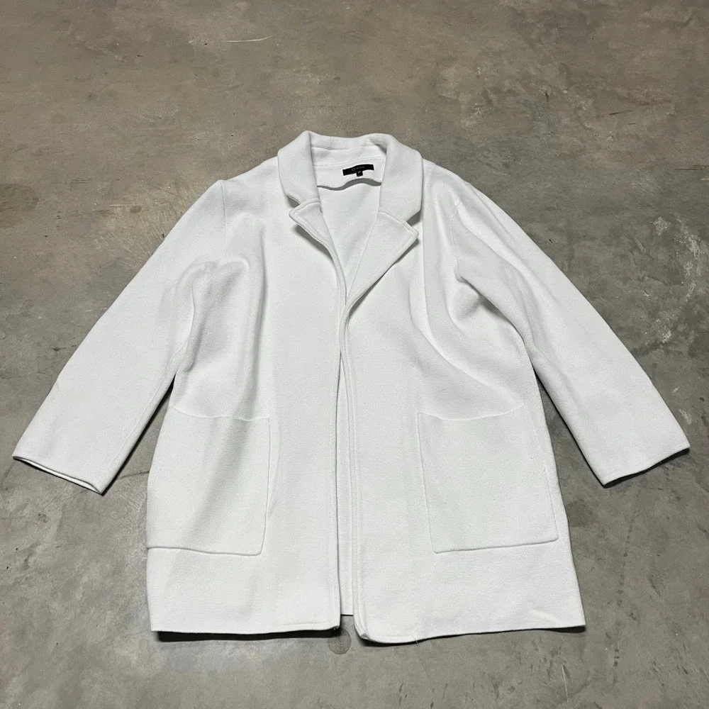 Quince Organic Cotton Knit Blazer Ivory White Open Front Cardigan Jacket Size M